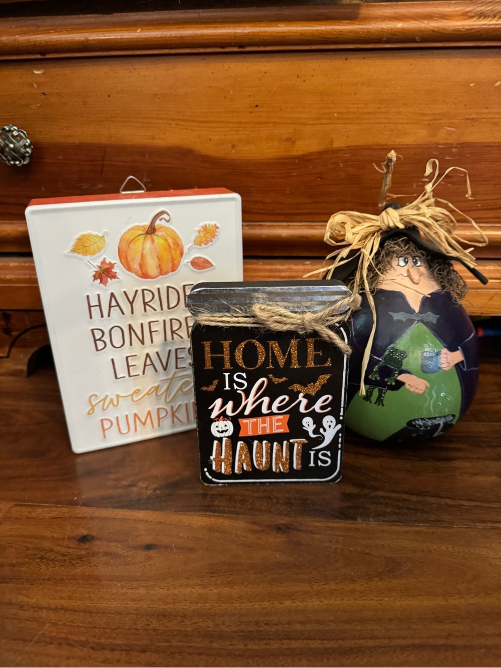 Halloween Wooden Shelf Sign - Black & Orange "Home Is Where The Haunt Is"